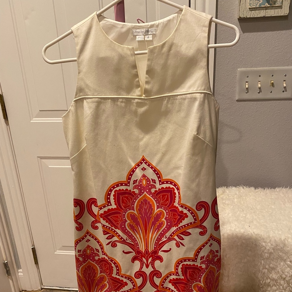 London Times Shift Dress White/Orange Size 4